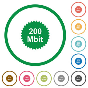200mbit保证贴白色背景圆形轮廓的平面彩色图标