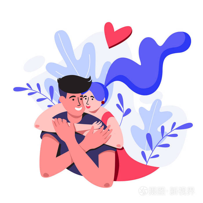 用大叶抱着夫妻在自然背景下情人节贺卡可爱的一对恋爱中向量例证在