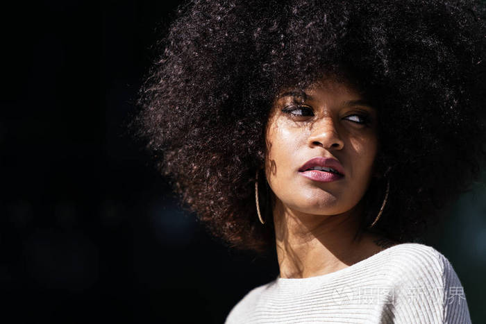 墙上有吸引力的非洲女人的肖像发型概念