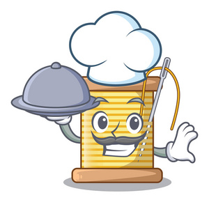 吉祥的食物厨师与食物线筒子隔离在吉祥物矢量插图.照片