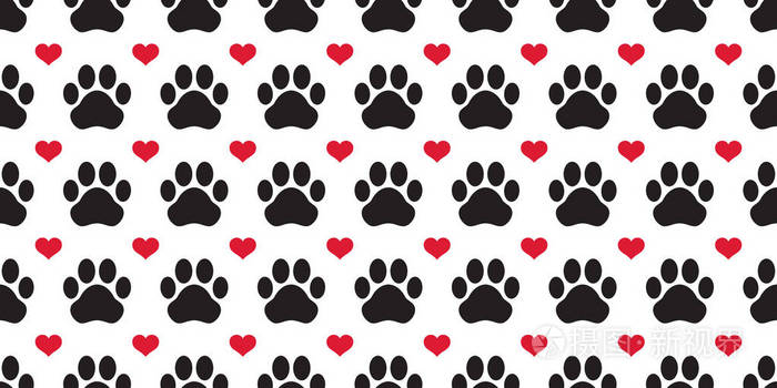 狗爪无缝图案矢量足迹心情人节狗猫瓷砖背景重复墙纸围巾孤立卡通
