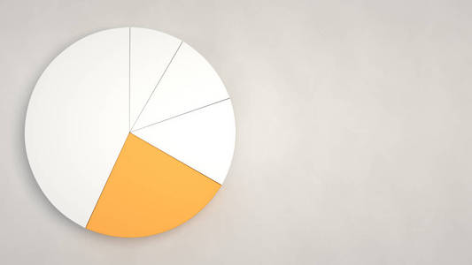 白色饼图，白色背景上有一个橙色的扇形。 信息模型。 三维渲染图
