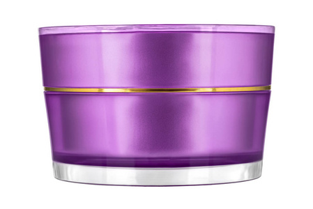 水蛭封闭的罐豪华化妆品面部保湿霜的老年皮肤封闭光泽紫色罐,隔离在