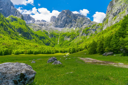 透过高山间如诗如画的平原，观赏土路风景