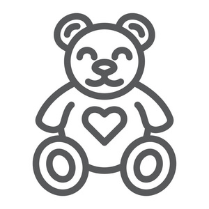 泰迪熊线图标, 动物和孩子, 毛绒玩具标志, 矢量图形, 在白色背景的