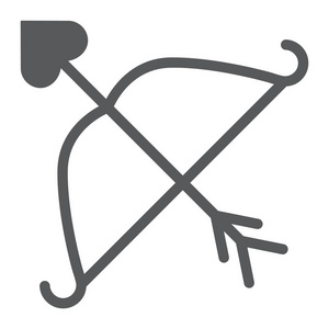 弓箭手字形图标, 丘比特和爱, 弓和箭头符号, 矢量图形, 在白色背景的固体图案