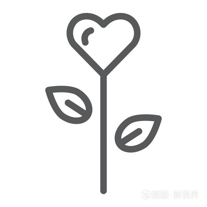 爱的花线图标, 花卉和浪漫, 心花符号, 矢量图形, 在白色背景的线性图案