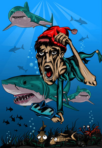 潜水员在水下以幽默的方式从鲨鱼中拯救出来