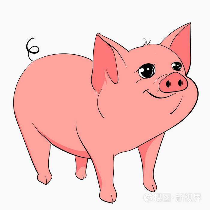 白色背景上的粉红猪孤立图像矢量eps10