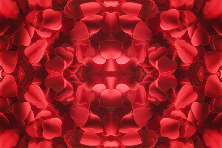 美丽的红色心形花瓣，情人节背景