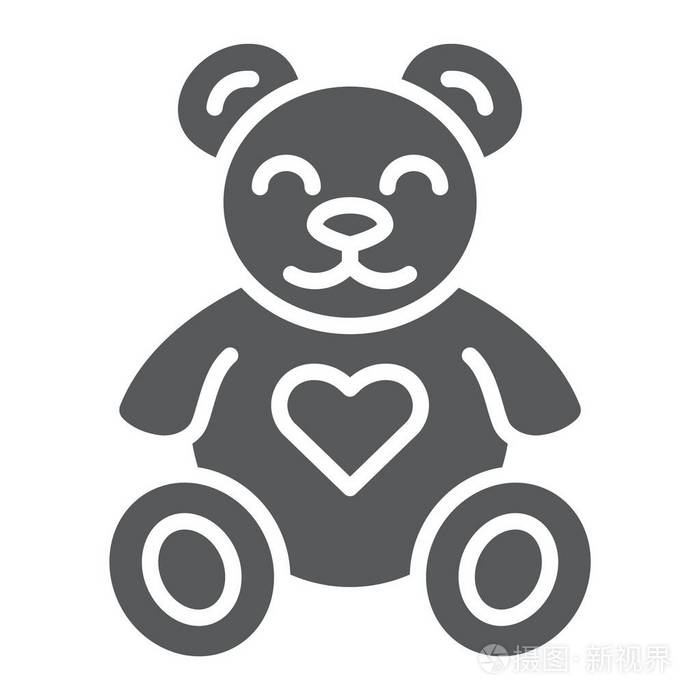 泰迪熊字形图标动物和儿童毛绒玩具标志矢量图形白色背景上的固体图案