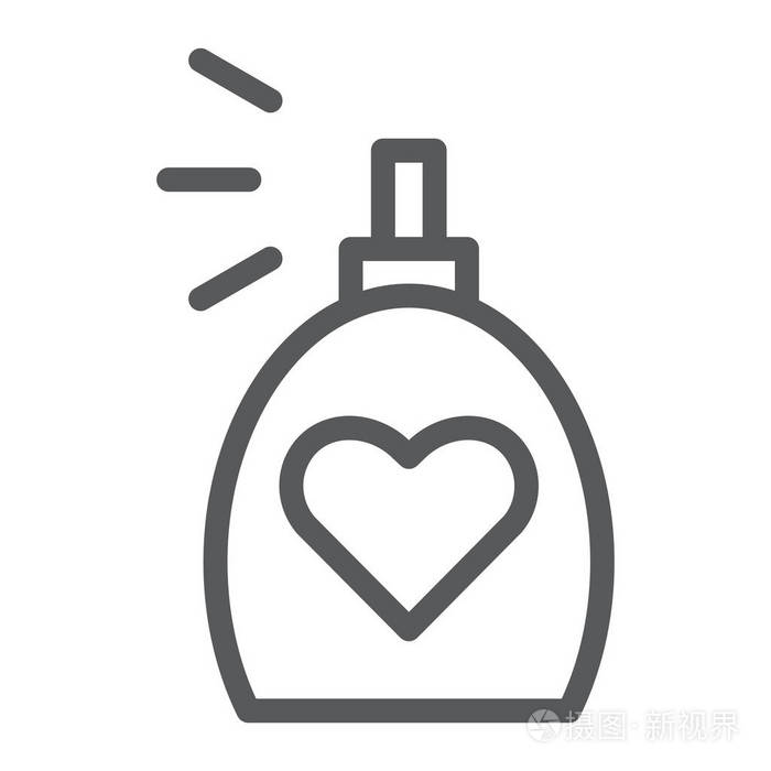 香水线图标, 香气和爱情, 香水标志, 矢量图形, 在白色背景的线性图案