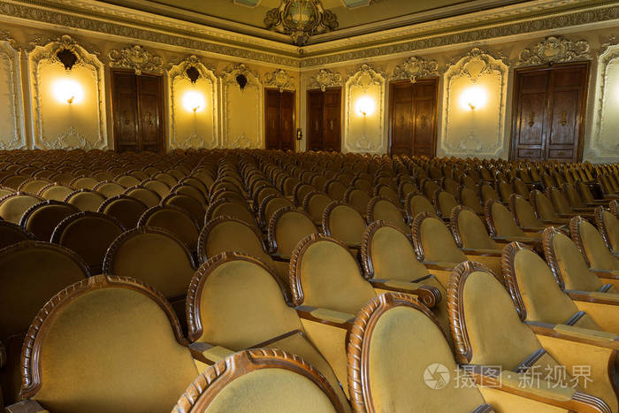 传统的古典皇家装饰丰富的圆形木制古代毛绒深色天鹅绒歌剧院椅子供