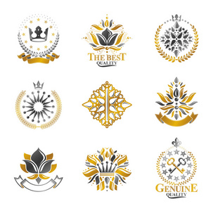 皇家符号花和冠徽套纹章矢量设计元素收集