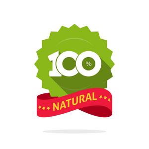 邮票或橡胶隔离, 100% 天然贴纸或标志符号设计, 数字100标志平面