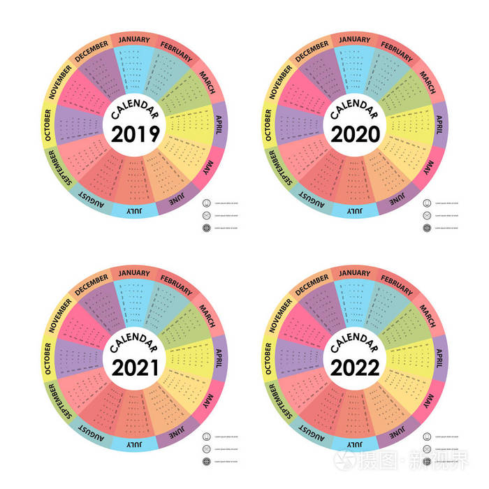 日历2019,2020,2021和2022日历模板.日历设计.