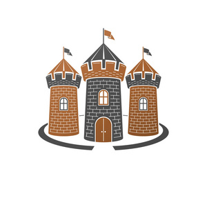 中世纪堡垒装饰孤立矢量插图