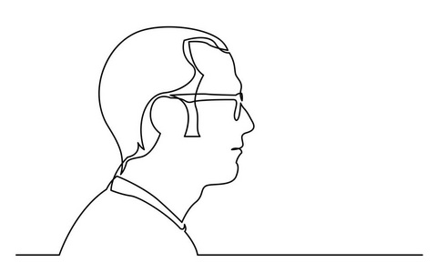 戴眼镜的人的白底肖像上孤立的连续线条画
