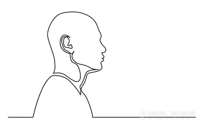 光头男子白底肖像孤立连续线条画