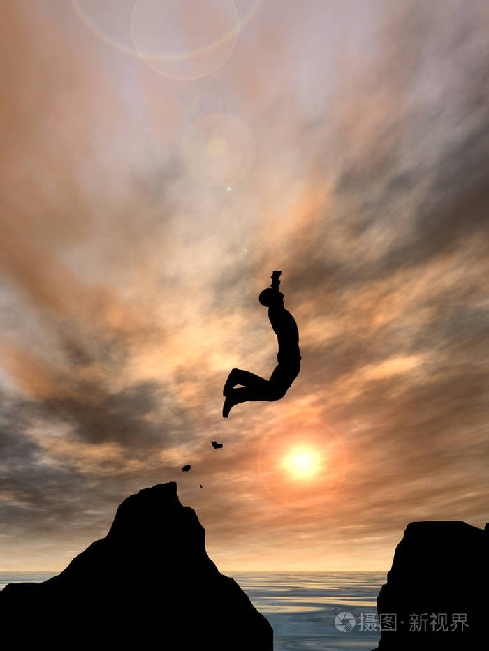 概念,概念,概念3图示年轻人或商人的剪影从悬崖上跳