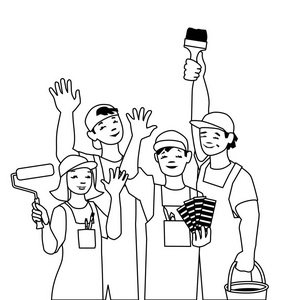 工人团队工匠画家矢量插图.照片