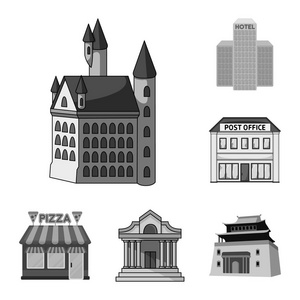 建筑和城市图标的独立对象。建筑和商业股票向量例证的集合