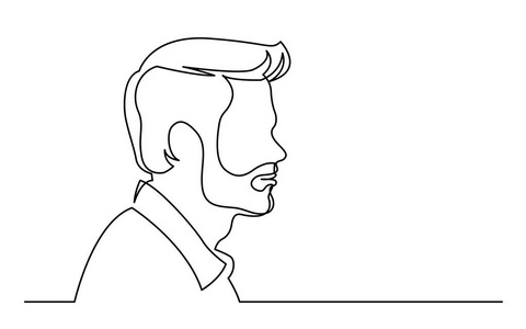 普通留胡子男子白色背景肖像孤立连续线绘制