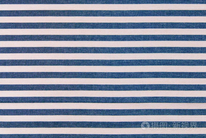 蓝色和白色条纹织物背景厨房毛巾纹理.