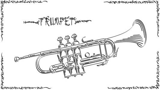 素描校园画矢量抽象图形艺术素描画小号(风乐器).照片