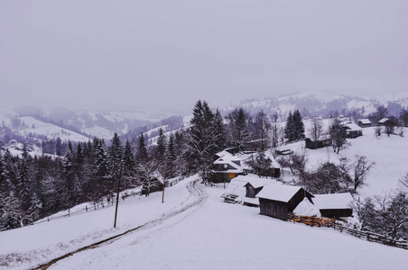 乌克兰冬季亚雷米切村景色