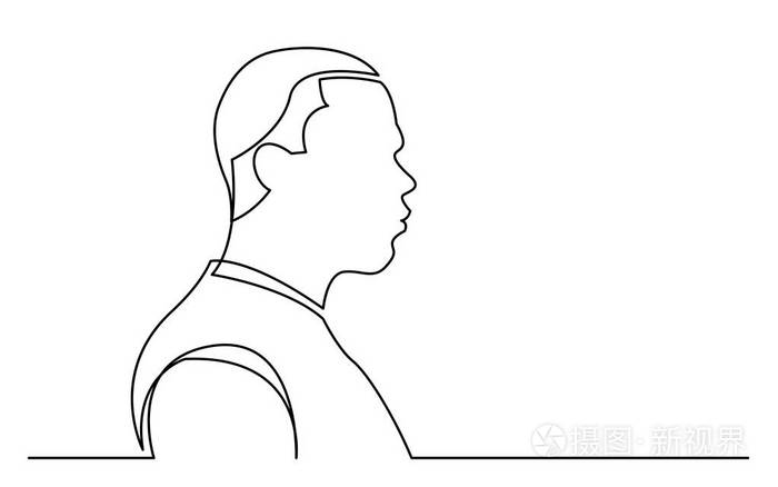 美国黑人青年男子白色背景肖像上孤立的连续线条画