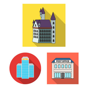 建筑和城市标志的矢量设计。大厦和企业股票向量例证的汇集