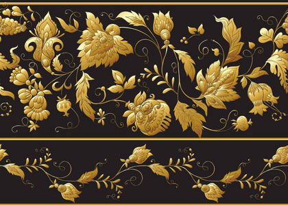 无缝图案与风格化的观赏花卉复古风格。 雅各布刺绣。 黄金和白蜡