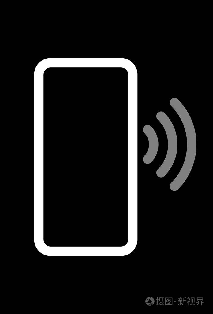 智能手机与波浪符号图标白色灰色简单平面矢量插图