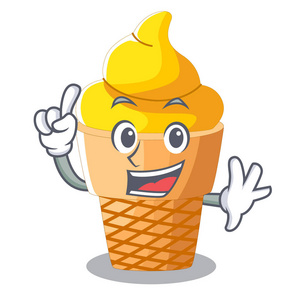 锥形字符矢量插图中的手指香蕉冰淇淋