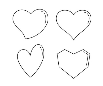 心形符号在各种形状和设计的线条风格。 黑白线。