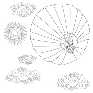 气球。 天空中热气球的着色图像。 插图。