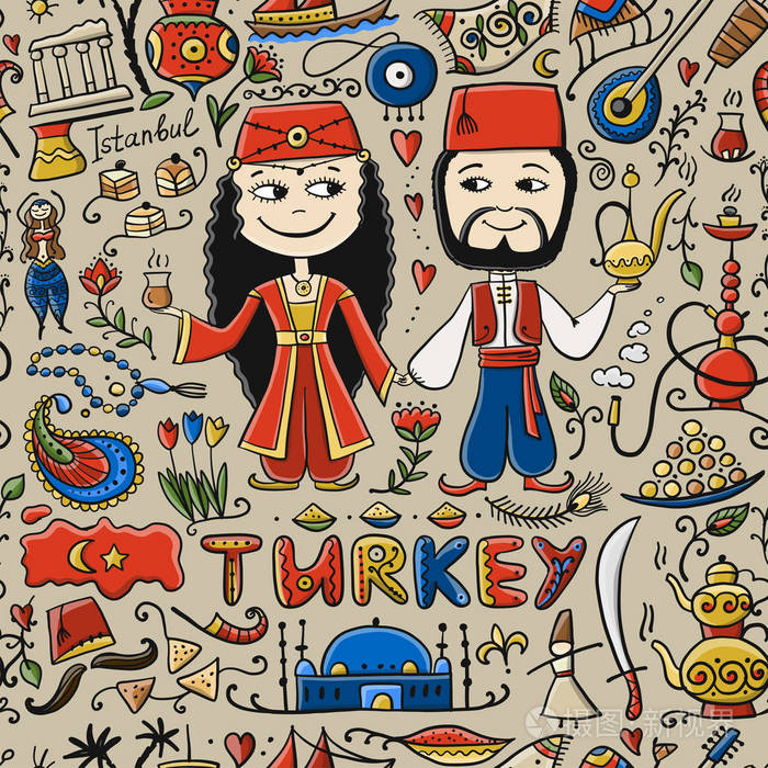 去土耳其旅行贺卡为您的设计矢量插图