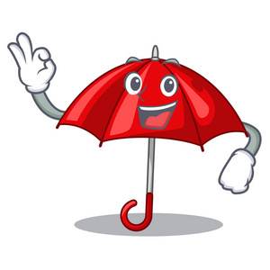 好的,红色雨伞隔离在吉祥物矢量插图中照片