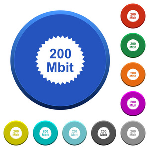 200mbit保证粘贴圆形彩色斜面按钮，表面光滑，白色图标平整
