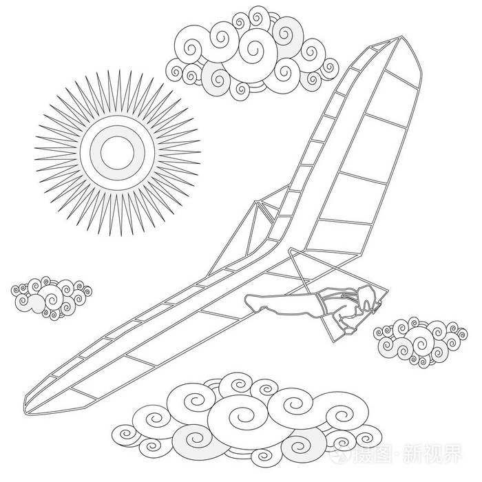 滑翔机滑翔机在天空中的着色图像插图