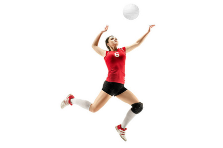 女子职业排球运动员在白色上的隔离照片