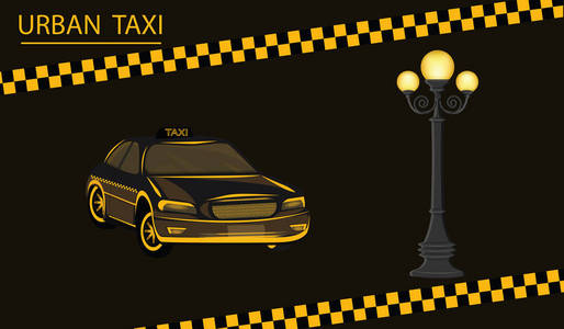 出租车图标符号公共交通符号。城市平面黑色背景矢量