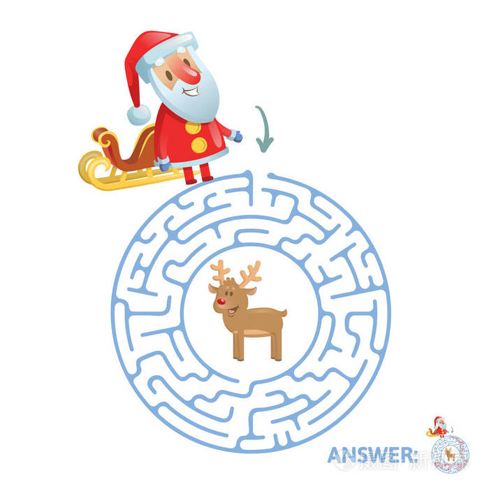 冬季迷宫游戏迷宫与有趣的圣诞老人字符和答案平面向量例证隔离在白色
