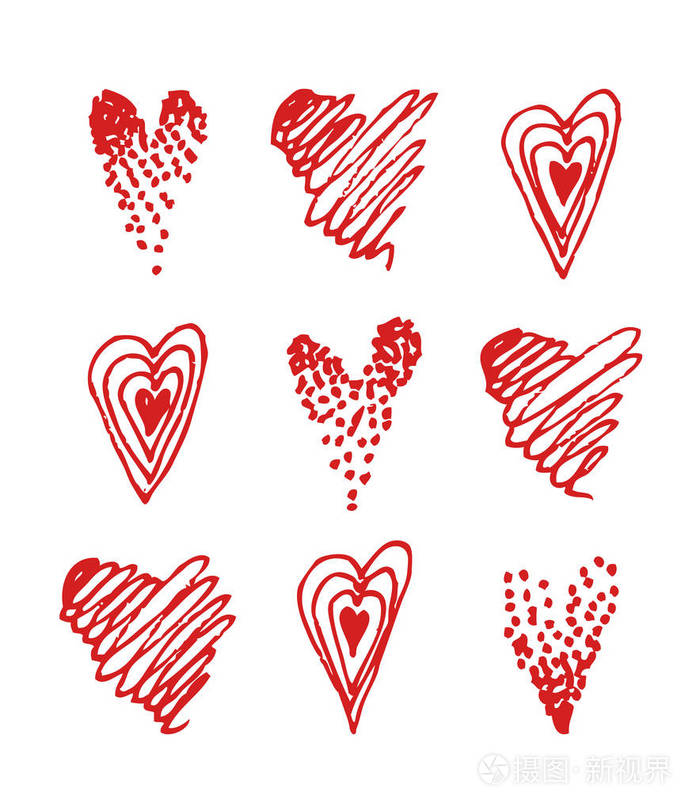 手绘无缝图案. 浪漫的背景. 抽象涂鸦绘图. 矢量艺术插图心脏矢量