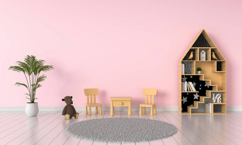 粉红色儿童房内部模拟3D渲染