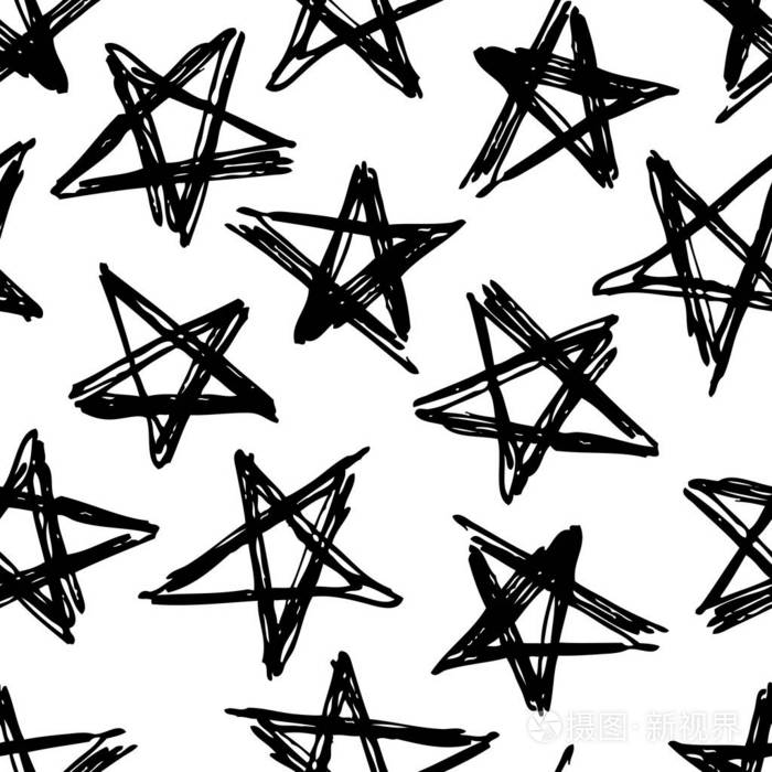 手绘无缝图案抽象涂鸦背景矢量艺术插图星星