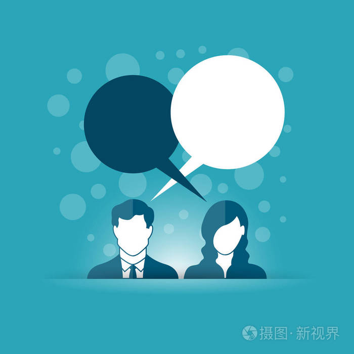 矢量插图的沟通概念与男人和女人的泡沫.
