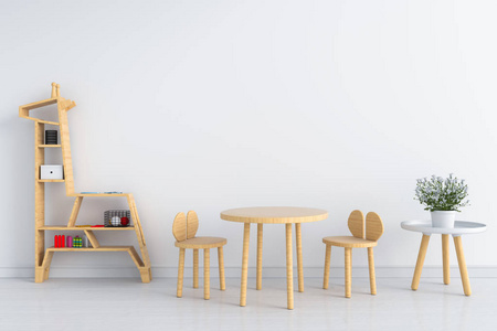 白色儿童房木桌和椅子，用于模型3D渲染