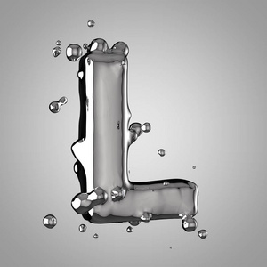 三维渲染液态金属字体与滴.照片